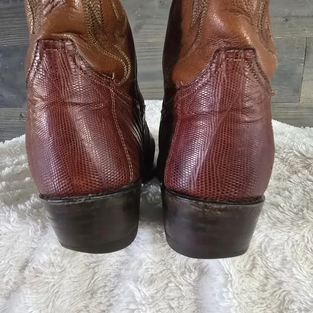 Vintage Tony Lama Brown Stitched Teju Lizard Leather Western Boots MENS SIZE 9